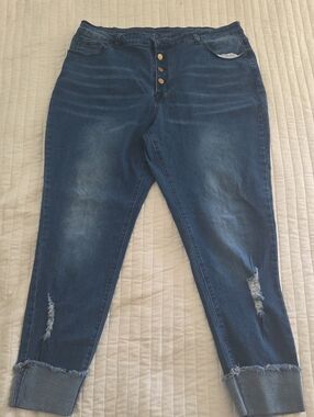 SHEIN Dark Blue High-Rise Distressed Ankle Jeans Size 4x/22w